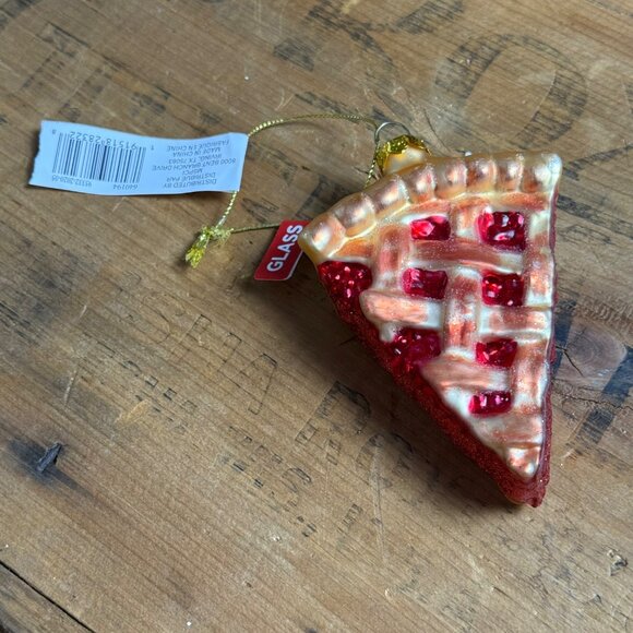 Cherry Berry Pie Slice Blown Glass Christmas Holiday Ornament Gold/Red - Picture 5 of 7